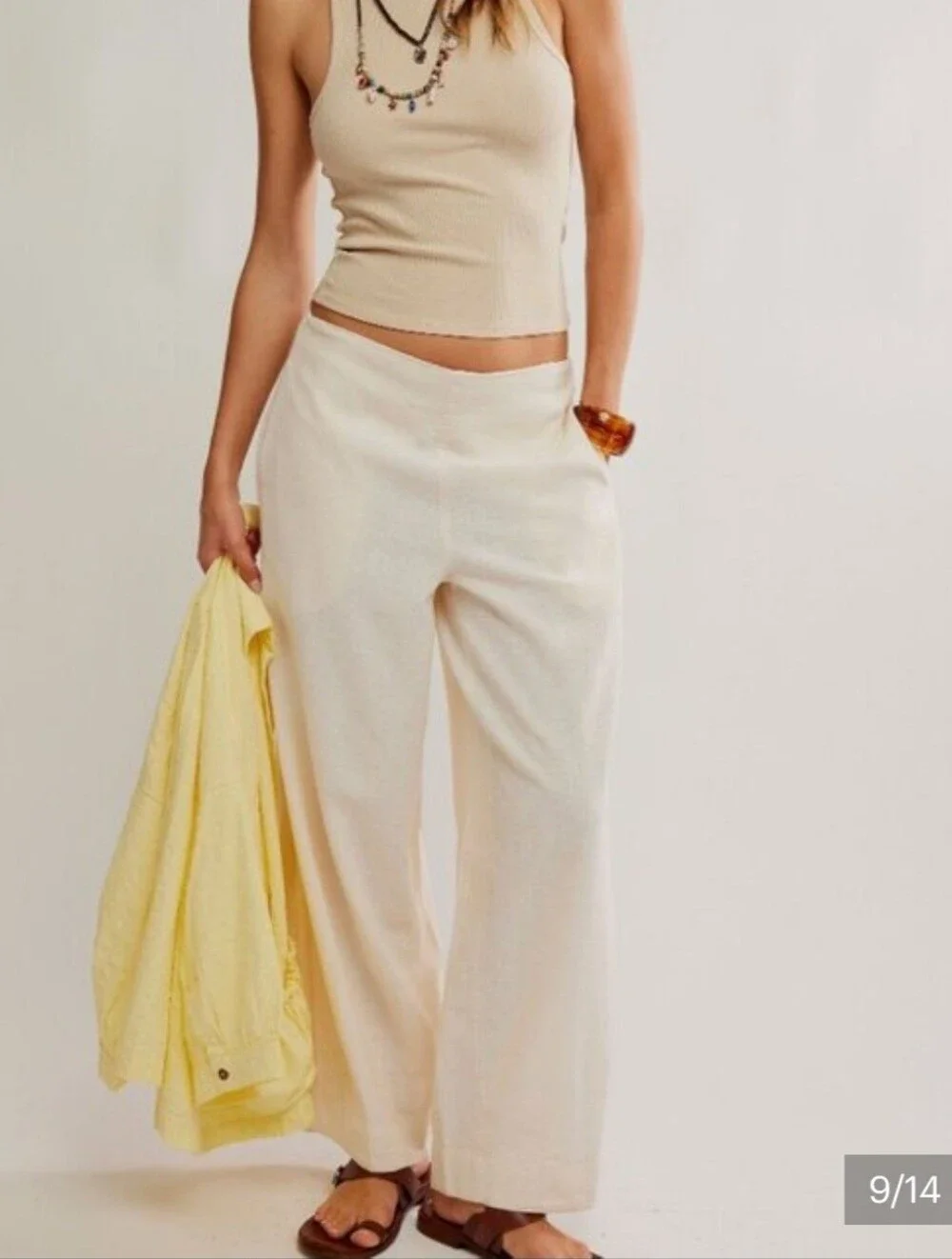 Free People Demi Cotton Linen Pants — Tea Cookie